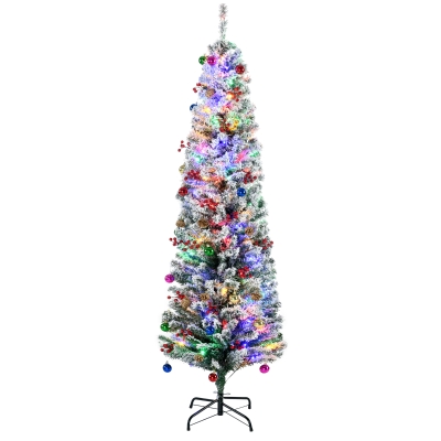 HOMCOM 6' Prelit Christmas Tree Flocked Tips with LED Lights