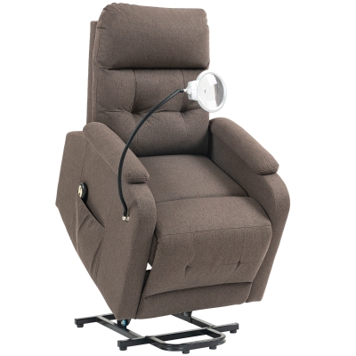 HOMCOM Electric Lift Recliner Chair Linen Fabric Brown