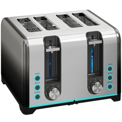 HOMCOM 4-Slice Toaster 7 Browning Levels Reheat Defrost Silver