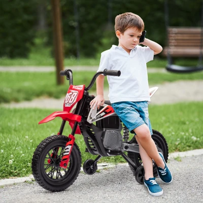 Motocicletă jucărie cu roți ajutătoare, din PP și metal, roșie