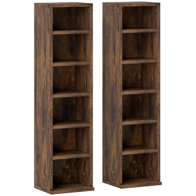 HOMCOM Lot de 2 Colonnes Rangement CD 12 Compartiments Brun Rustique