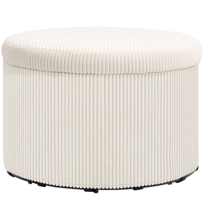 HOMCOM Pouf Rond Velours Beige Coffre Rangement Ø60 cm