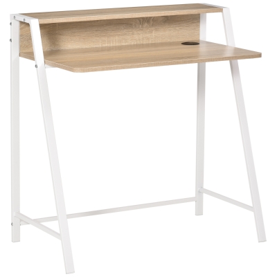 HOMCOM Writing Desk PC Workstation Storage Shelf 84x45cm White Oak