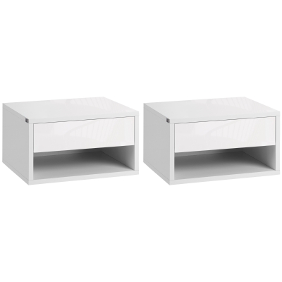 HOMCOM Juego de 2 Mesitas de Noche Colgantes Mesillas de Noche con Cajón para Dormitorio 37x32x21 cm Blanco