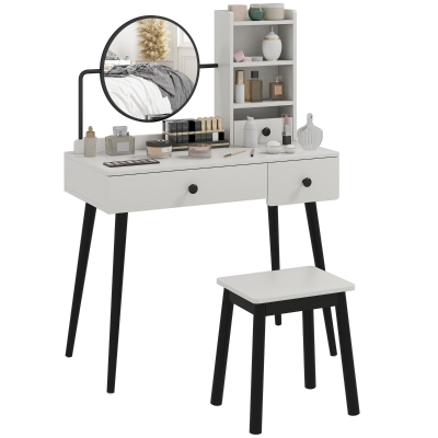 HOMCOM Vanity Table Set with Mirror & Stool, Grey