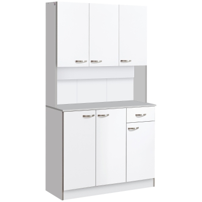 HOMCOM Küchenschrank, Buffet mit Aufsatz, Schubladen, Arbeitsplatte, 101x39x180cm, Weiß/Grau