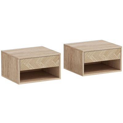 HOMCOM Juego de 2 Mesitas de Noche Colgantes Mesillas de Noche con Cajón y Compartimento para Dormitorio 37x32x21 cm Natural
