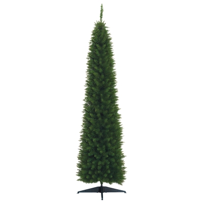 HOMCOM Árbol de Navidad Artificial Estrecho 210 cm con 499 Ramas y Base Desmontable Fácil de Montar Verde