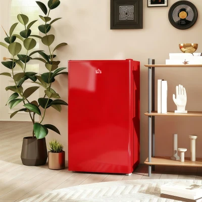 HOMCOM Nevera Pequeña con Congelador 91L Silenciosa Puerta Reversible Temperatura Regulable y Estantes Ajustables Rojo