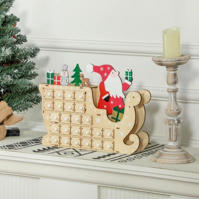 HOMCOM Calendario de Adviento de Madera con 24 Cajones Calendario de Navidad Reutilizable para Rellenar 22,5x8x36 cm Natural