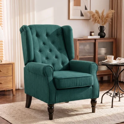 HOMCOM Sillón de Salón con Reposabrazos Patas de Madera Carga 160 kg para Dormitorio Oficina Sala de Estar 74x86x102 cm Verde