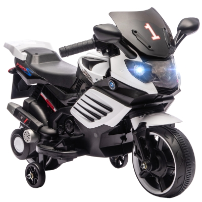 AIYAPLAY Moto Elettrica per Bambini 6V con Rotelle e Fari Bianco