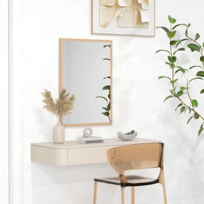 HOMCOM Wall-Mounted Mirror Natural Wood 70x50cm