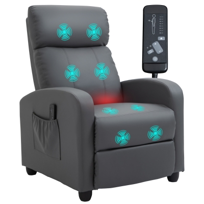 HOMCOM Sillón de Masaje Reclinable con Mando a Distancia Bolsillo Lateral y Temporizador Tapizado en PU 68x88x98 cm Gris