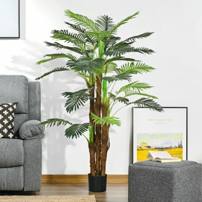 HOMCOM Planta Artificial Decorativa 160 cm Palmera Artificial con Maceta y Hojas para Interior Verde