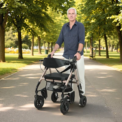 HOMCOM Rollator Walker Wheelchair with Seat - Black