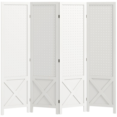 HOMCOM Paravent Bois 4 Panneaux Séparateur Pliant Blanc 152x144 cm