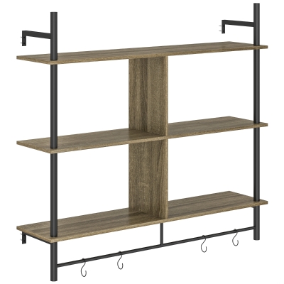 HOMCOM Three-Tier Floating Shelf - Grey Wood Effect