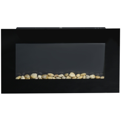 HOMCOM Cheminée électrique murale 1000/2000 W, cheminée décorative avec effet flamme 7 couleurs réglables, 72,5x11,5x40cm, noir