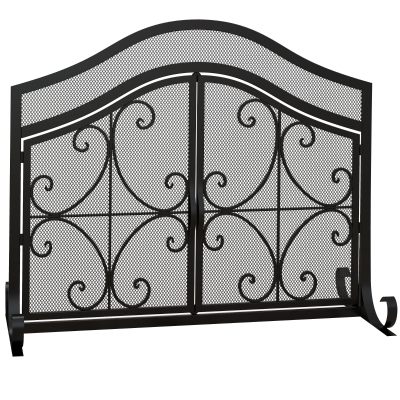 HOMCOM Funkenschutz für Kamine, elegantes Muster, doppeltürig, magnetische Türen, Schwarz, 105 x 40 x 80,5 cm