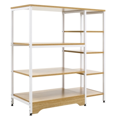 HOMCOM Küchenregal Standregal Lagerregal Eckregal mit 7 Einlegeböden rutschfesten Fußkappen Metallregal robust und stabil Metall MDF Stahl Weiß+Natur 90 x 40 x 95 cm
