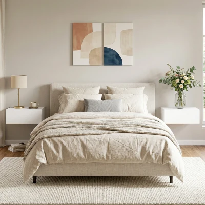 HOMCOM Wall-Mounted Bedside Table Set with Drawer White