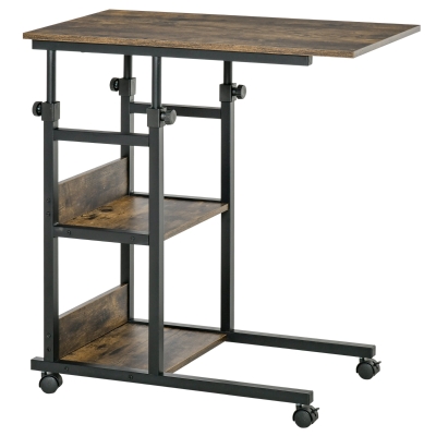 HOMCOM C-Shaped Rolling Side Table with 3-Tier Storage