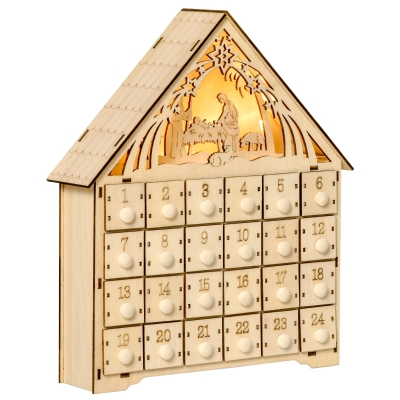 HOMCOM Calendrier Avent Bois 24 Tiroirs LED 26,6x6x30cm