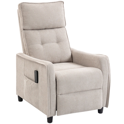 HOMCOM Sillón de Masaje Reclinable con Reposapiés 2 Zonas de Masaje Asiento de Muelles Bolsillos Tapizado en Lino Crema