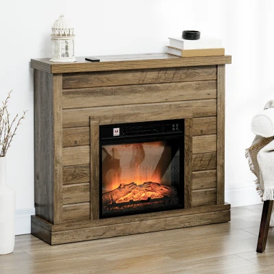 HOMCOM Chimenea Eléctrica 1800W con Efecto de Llama Mando a Distancia Temporizador Semanal para Sala 30 m² Madera