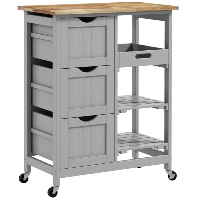 HOMCOM Kitchen Island Cart Wood Top Shelves Drawers Grey