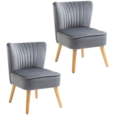 HOMCOM Velvet Accent Chair Curved Back Set of 2 Grey
