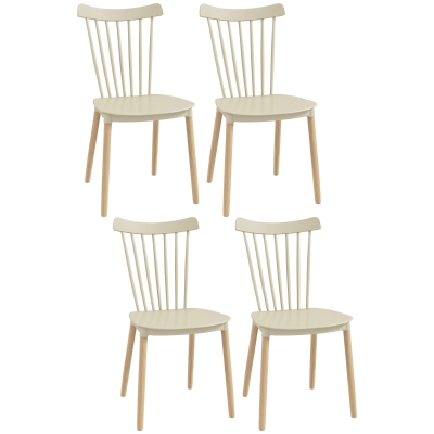 HOMCOM Juego de 4 Sillas de Comedor Estilo Nórdico con Respaldo de Polipropileno y Patas de Madera 48x52,5x83 cm Natural