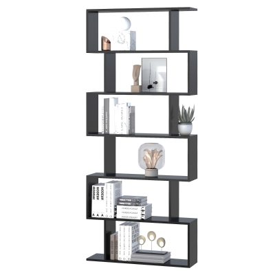 HOMCOM Bibliothèque Zigzag Noir 80x23x192cm 6 Niveaux