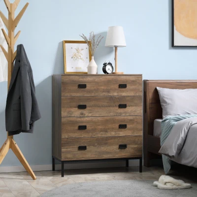 HOMCOM 4-Drawer Chest of Drawers Metal Frame Brown