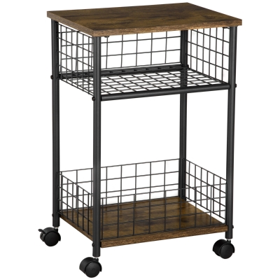 HOMCOM Küchenwagen im Industriedesign 1 Regal 1 Aufbewahrungskorb 4 Räder 40 cm x 30 cm x 62 cm Stahl Schwarz + Braun