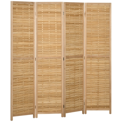 HOMCOM 4-teiliger Raumteiler, 160 x 170 cm Faltbarer Sichtschutz aus Bambus für Wohnzimmer, Schlafzimmer, Natur