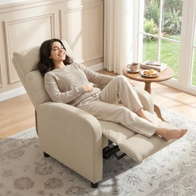 HOMCOM Sillón Relax Reclinable Manual hasta 155º Apertura Push con Reposapiés Respaldo Alto Acolchado Grueso Beige