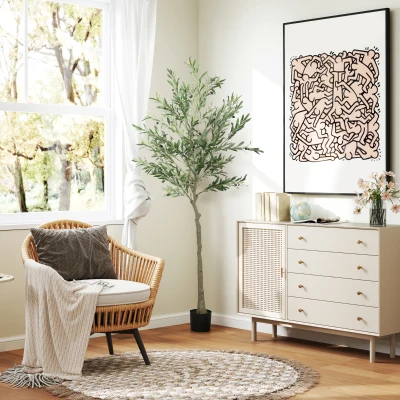 Plantă artificială de măslin, înaltă de 180 cm, cu 900 de frunze și 40 de măsline