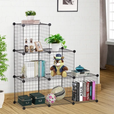 HOMCOM 6 Cube Metal Wire Rack Storage Cabinet Black