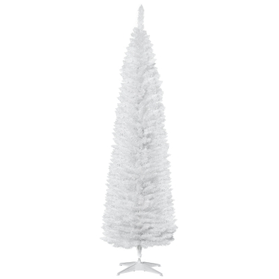 HOMCOM Árbol de Navidad Artificial Estrecho 210 cm con 499 Ramas y Base Desmontable Fácil de Montar Blanco