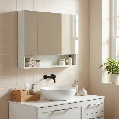kleankin Armadietto a specchio 90cm x 15cm x 75cm Bianco