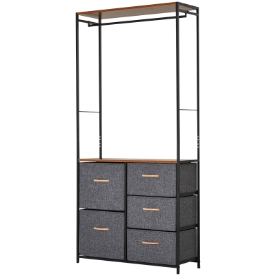 HOMCOM Chest of Drawers Steel Frame 5 Drawers Black Brown