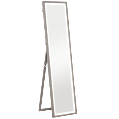 HOMCOM Espelho de Pé com Luz LED 40x160 cm Espelho de Corpo Inteiro com Iluminação de 3 Cores Tátil Função de Memória Cinza