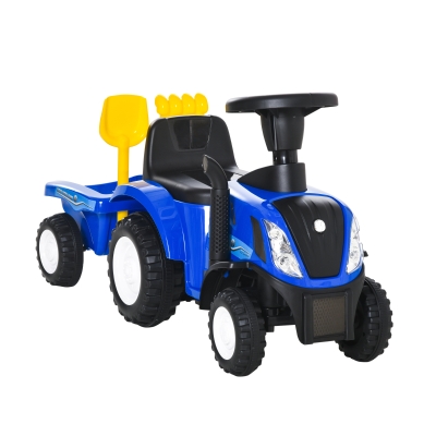 HOMCOM Rutsch-Traktor mit Anhänger, Hupe, Sandspielzeug, ab 1 Jahr, Kunststoff+Metall, blau, 91 x 29 x 44cm