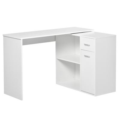 HOMCOM Bureau d'Angle Rotatif 180° avec Bibliothèque Blanc