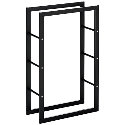 HOMCOM Metal Firewood Log Holder Rack Black 60x25x100cm