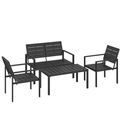 Outsunny Conjunto de Móveis de Jardim para 4 Pessoas - Sofá de 2 Lugares, 2 Cadeiras e Mesa de Centro - Preto