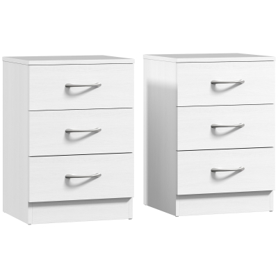 HOMCOM Conjunto Mesas de Cabeceira Moderna com 3 Gavetas e Puxadores de Alumínio para Dormitório 40x35x58 cm Branco