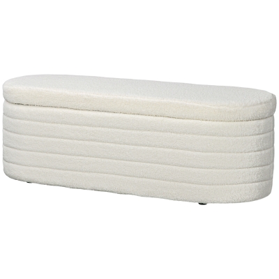 HOMCOM Bank met Opbergruimte, Gestoffeerde Bank met Teddy-fleece, Bedbank met Houten Frame, Schoenenbank voor Slaapkamer, Woonkamer, Hal 116 x 41 x 40,5 cm, Crèmewit